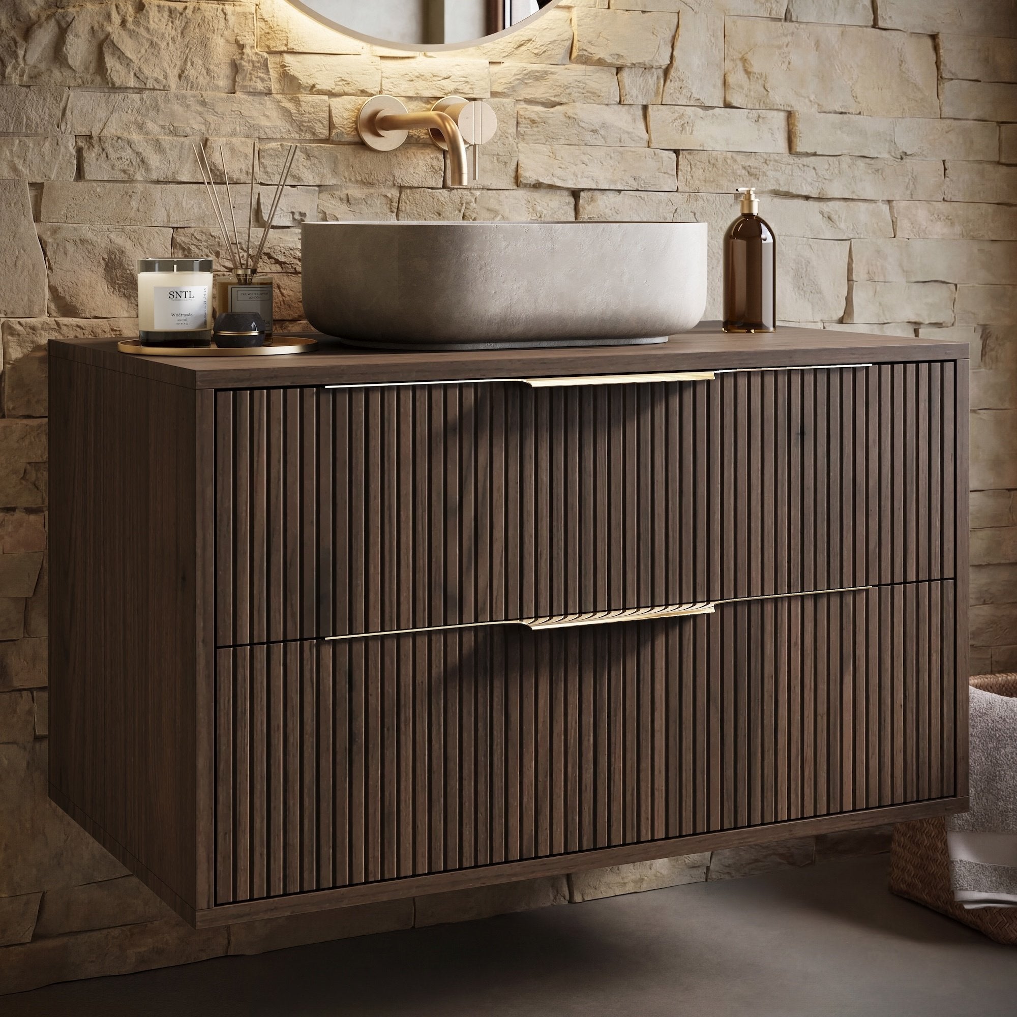 Meuble sous-vasque Rimini 80 cm - Noyer brun - Meuble de salle de bain avec tiroirs - 2