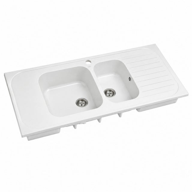 Évier céramique 2 cuves à poser 140 x 60 Geberit Roanne avec égouttoir
