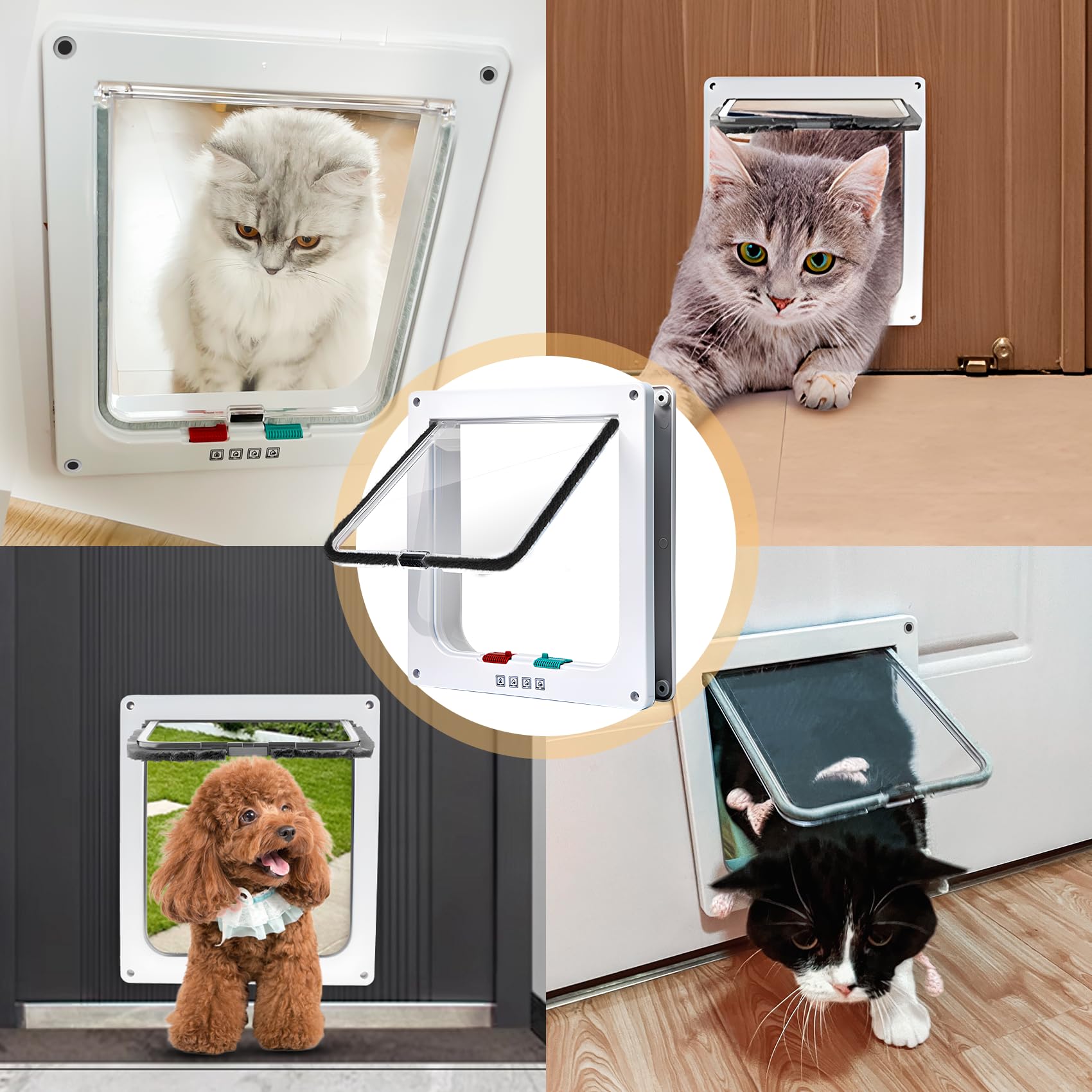 Gatera para Gato y Perro Interior, Puerta para Gatos Corredera, Puerta para Gatos Magnética de 4 Vías, Gateway para Mascotas, Blanco, 20x20x2 cm - 4