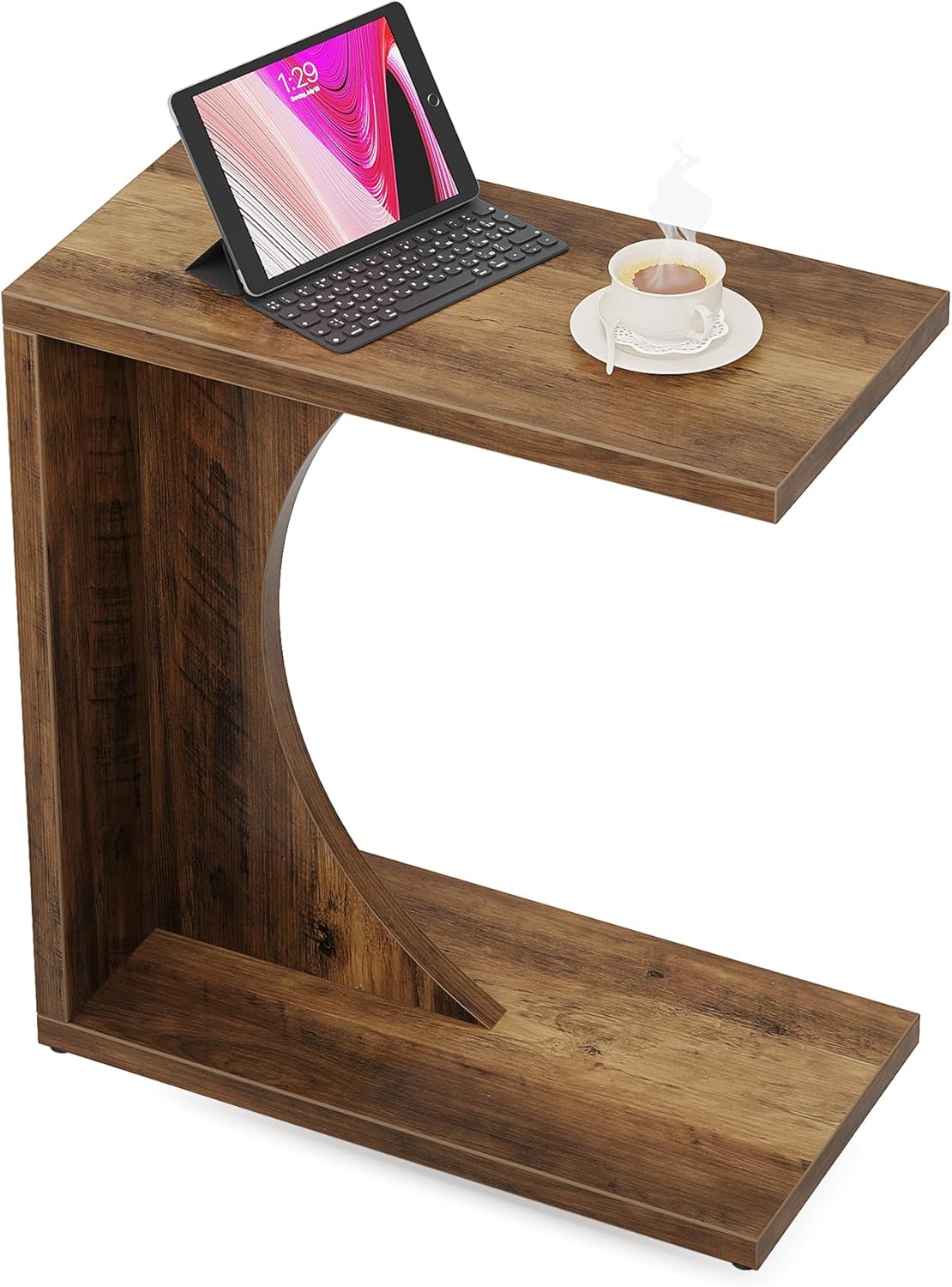 Tribesigns Table d'Appoint en Forme de C pour Canapé, Table de Chevet Design, Style Rustique Brun - 8
