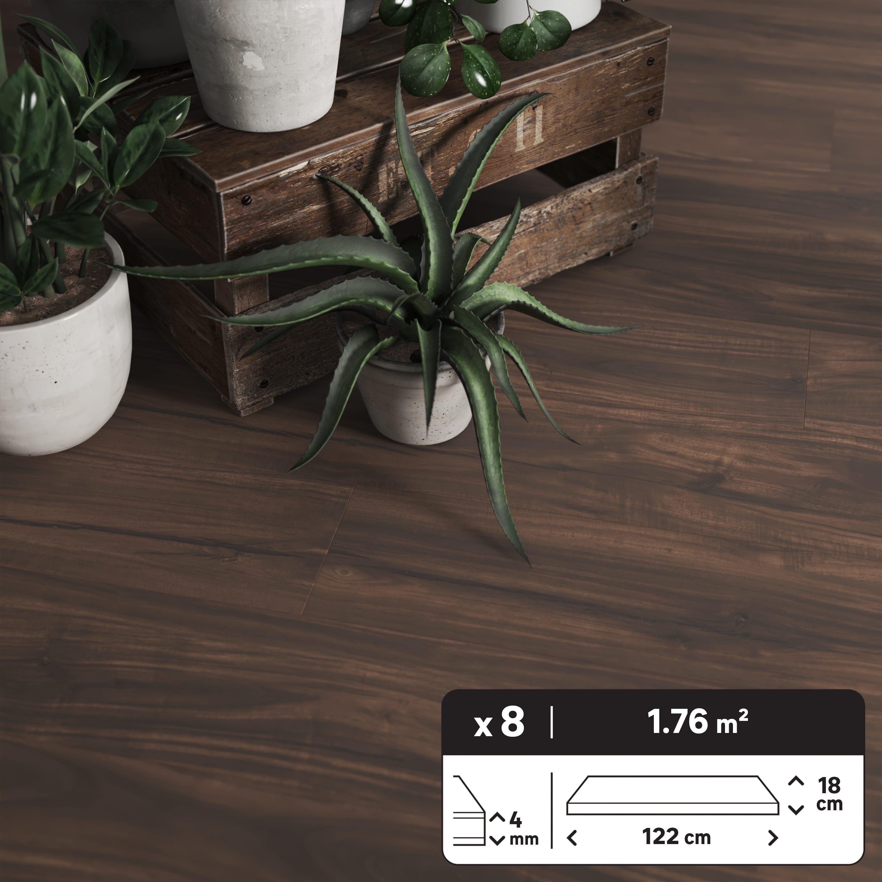 Lame PVC clipsable forte ARTENS - JAEN Effet bois foncé - 1,76 m²/ 8 Lames - 3