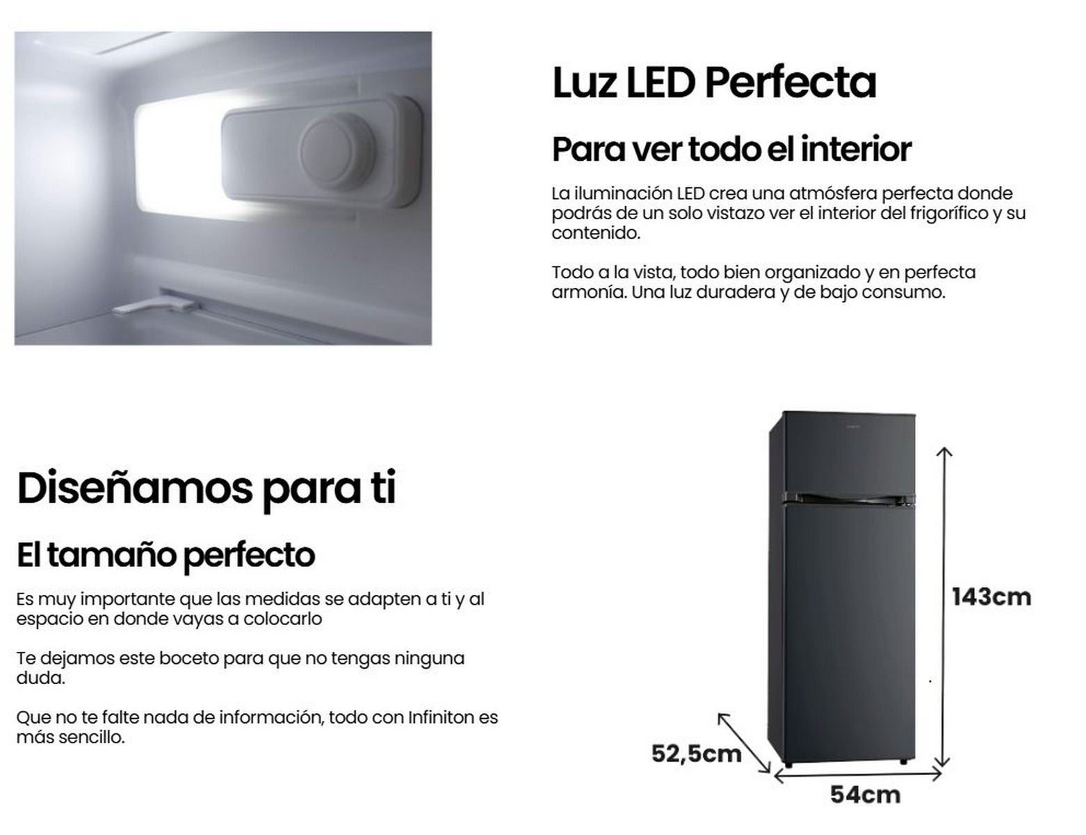 Frigorifico Dos Puertas INFINITON FG-A145N, 200 L, 143 cm, E, Negro - 6