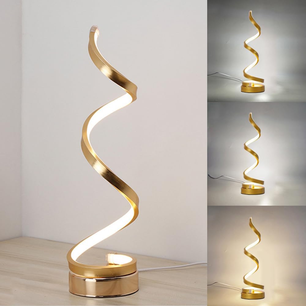 Lampka nocna LED spiralna, nowoczesna lampka biurkowa, 3 temperatury barwowe, kolor złoty [klasa energetyczna E]