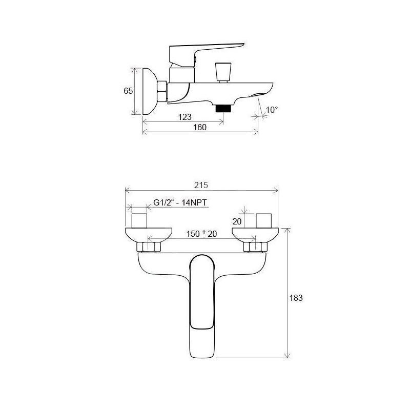 Ravak Classic - Mitigeur de baignoire CL 022.00 / 150, chrome X070083 - 2