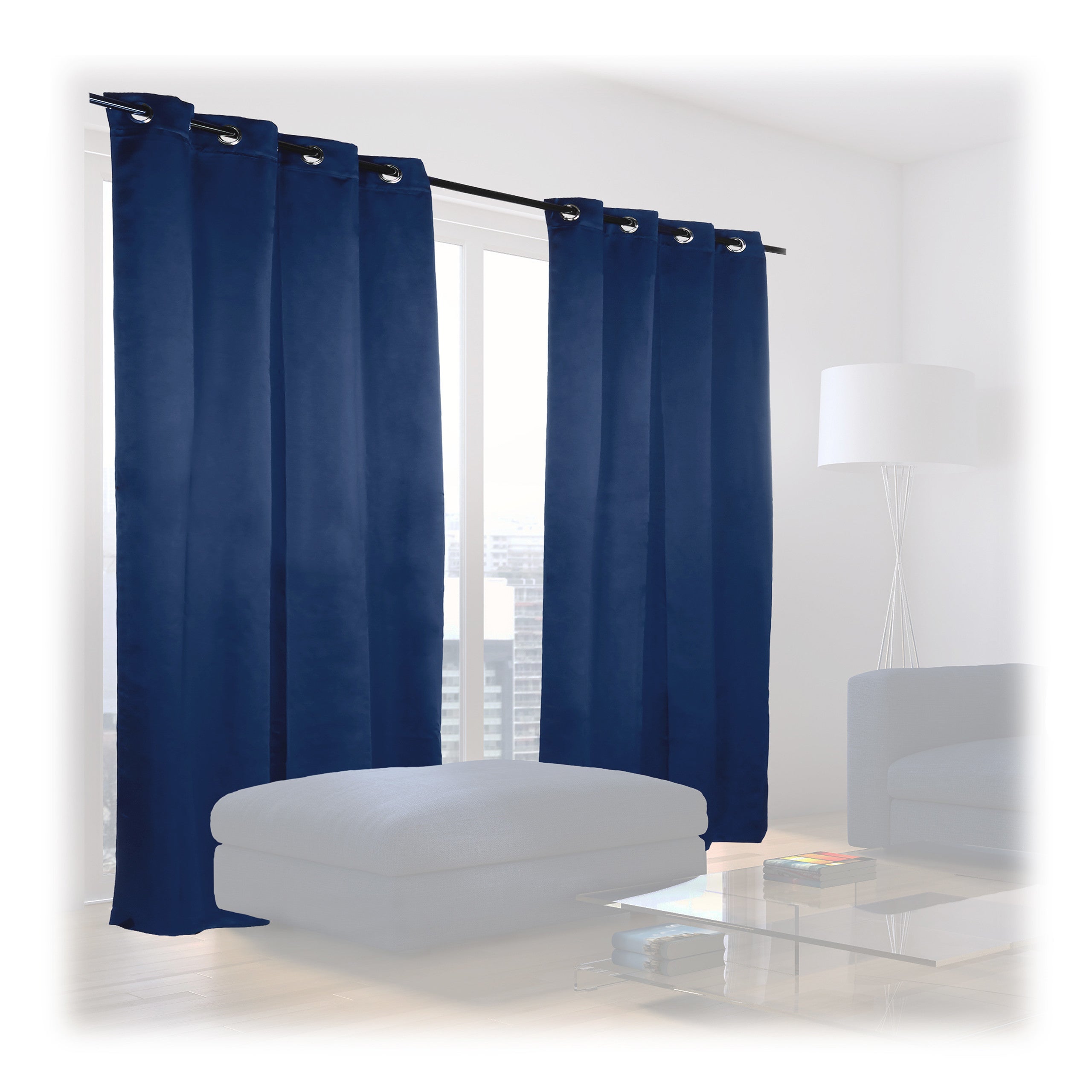 Relaxdays pack 2 cortinas opacas, sobrecortinas anti luz, cortinas tela, dormitorio, salón, 245x135 cm, azul