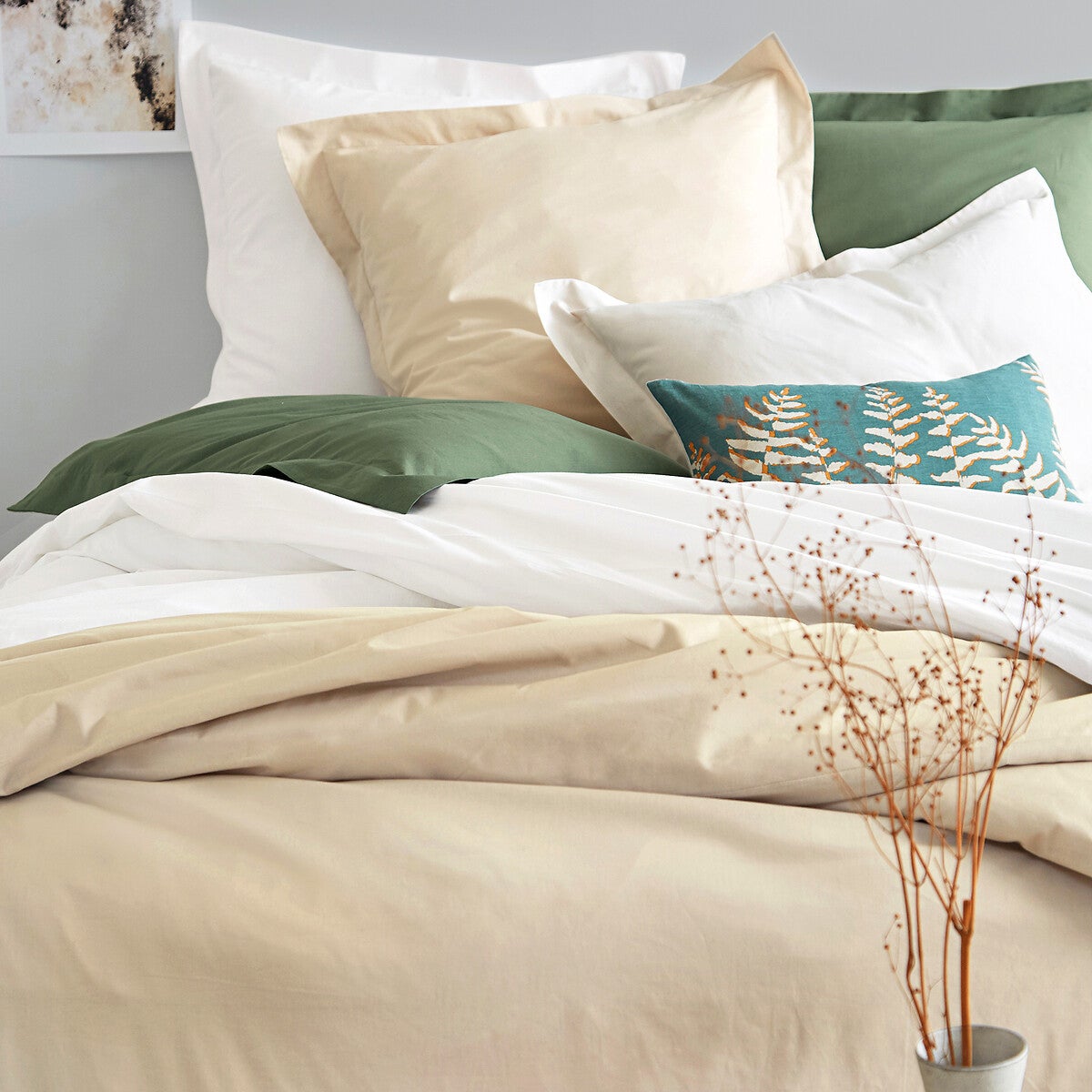 Drap housse uni coton bio, lit articulé, Scenario - Vert absinthe - 160 x 200 cm - 8