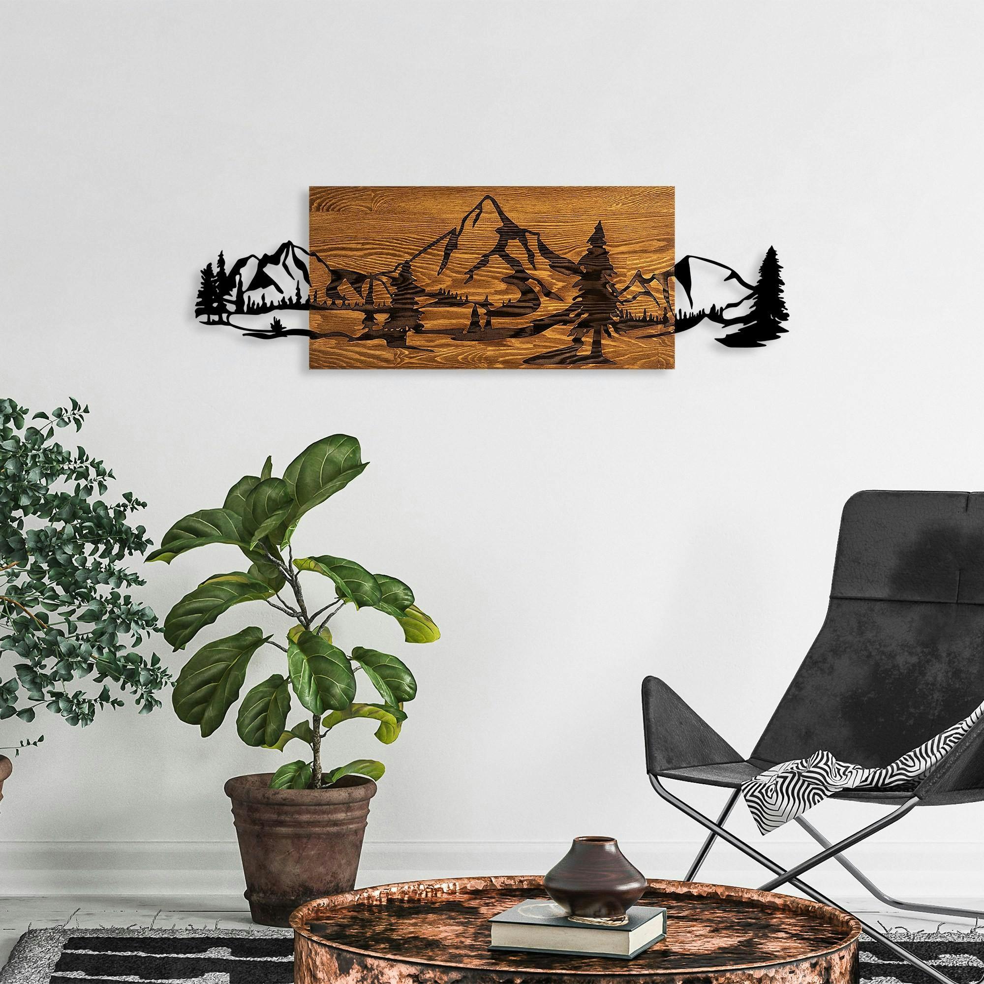 Décoration murale en métal et bois – paysage de montagne - 3