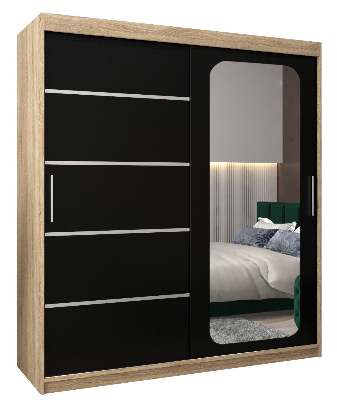 Szafa przesuwna garderoba PROMO V2 180 x 62 x 200 cm Sonoma + Czarny - Abiks Meble