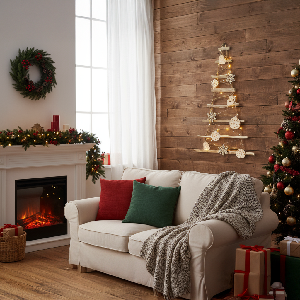 BOGATECO Sapin de Noël fait main de 95 cm de haut avec décorations | lumières LED | Panneaux en bois reliés par une corde de jute - 9