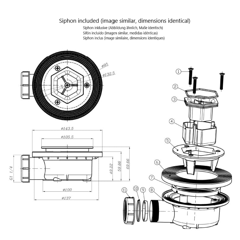 Receveur de douche 80 x 80 cm extra plat en résine minérale OPTIMA surface ardoisée 4 coloris - 6
