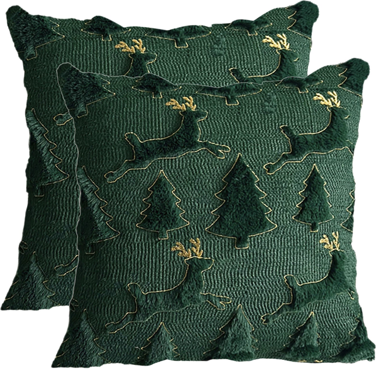 Zestaw 2 poszewek na poduszki świąteczne 45 x 45 cm, motyw choinki, łosia, zima, do wnętrz, sypialni, na sofę (A-01)