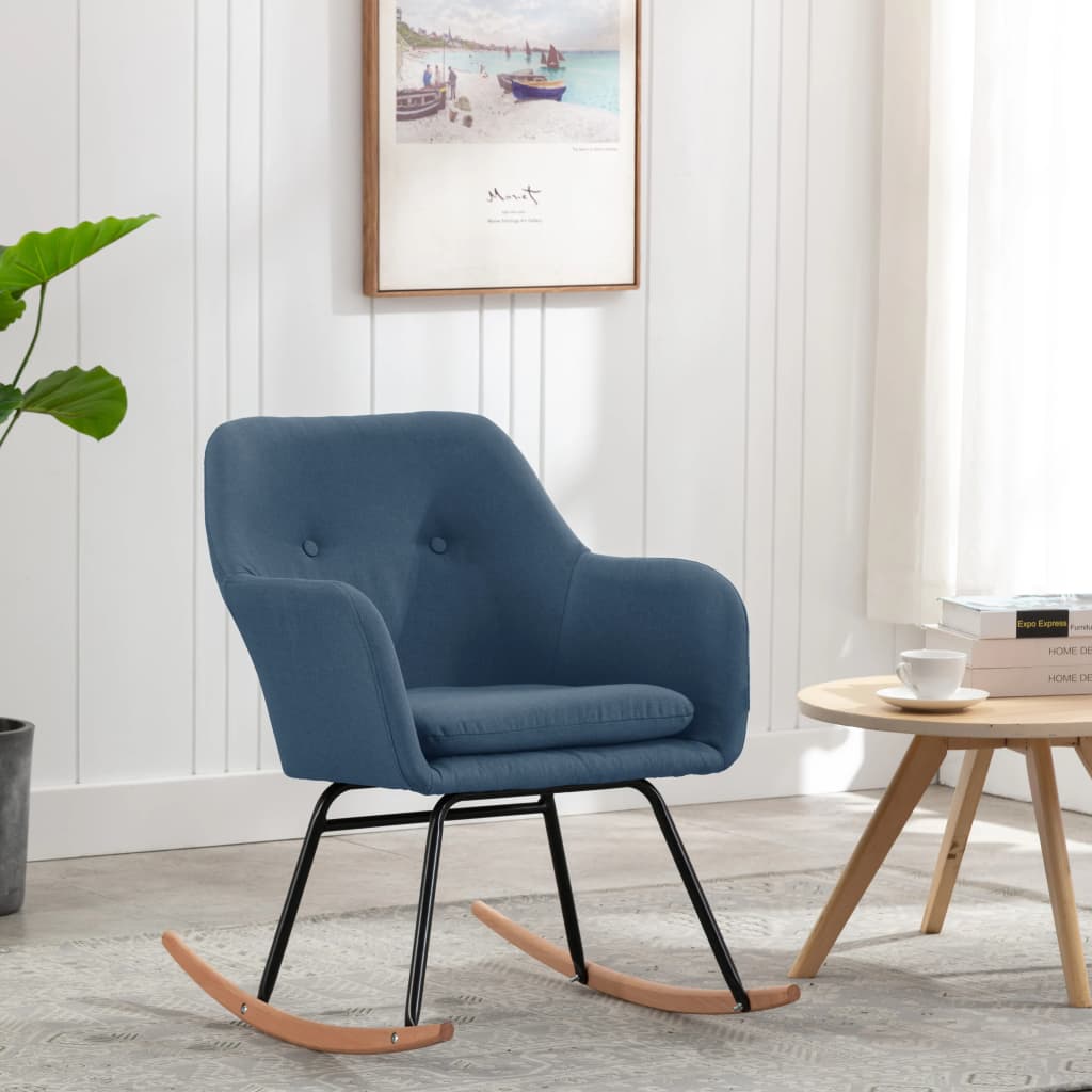 Silla mecedora | sillón balancín relax | sillón de salón de tela azul cfw718525