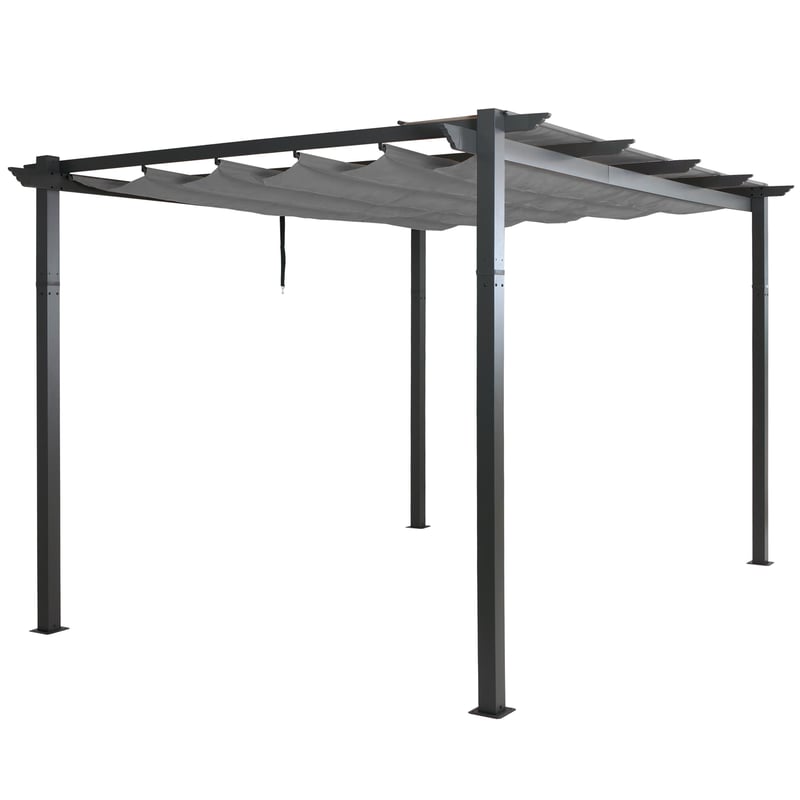 Pergola aluminiowa HWC-N93, pawilon ogrodowy altana ogrodowa, stabilna rama 8cm rozsuwany dach UV50+ 3x4m ~ szary