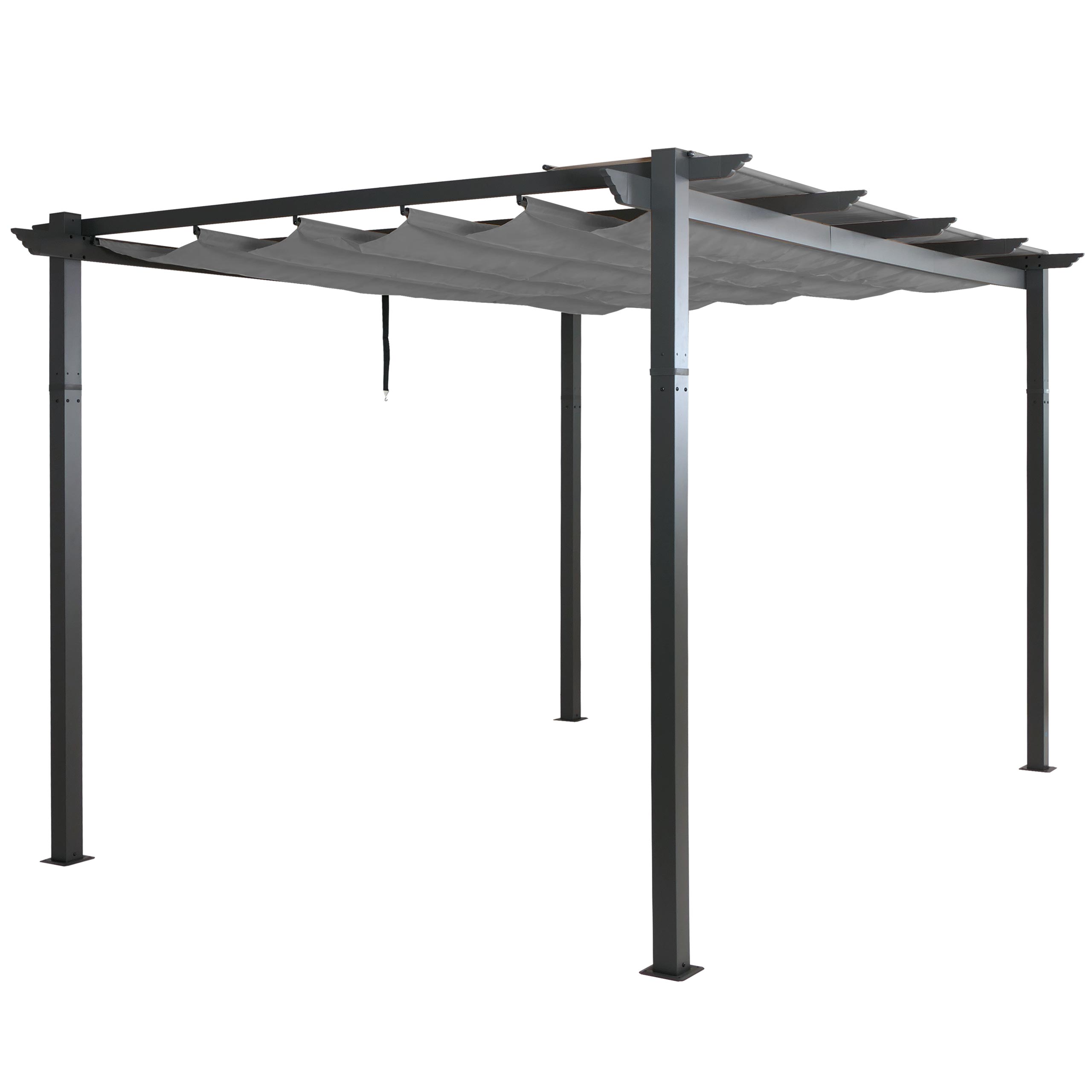 Pergola aluminiowa HWC-N93, pawilon ogrodowy altana ogrodowa, stabilna rama 8cm rozsuwany dach UV50+ 3x4m ~ szary