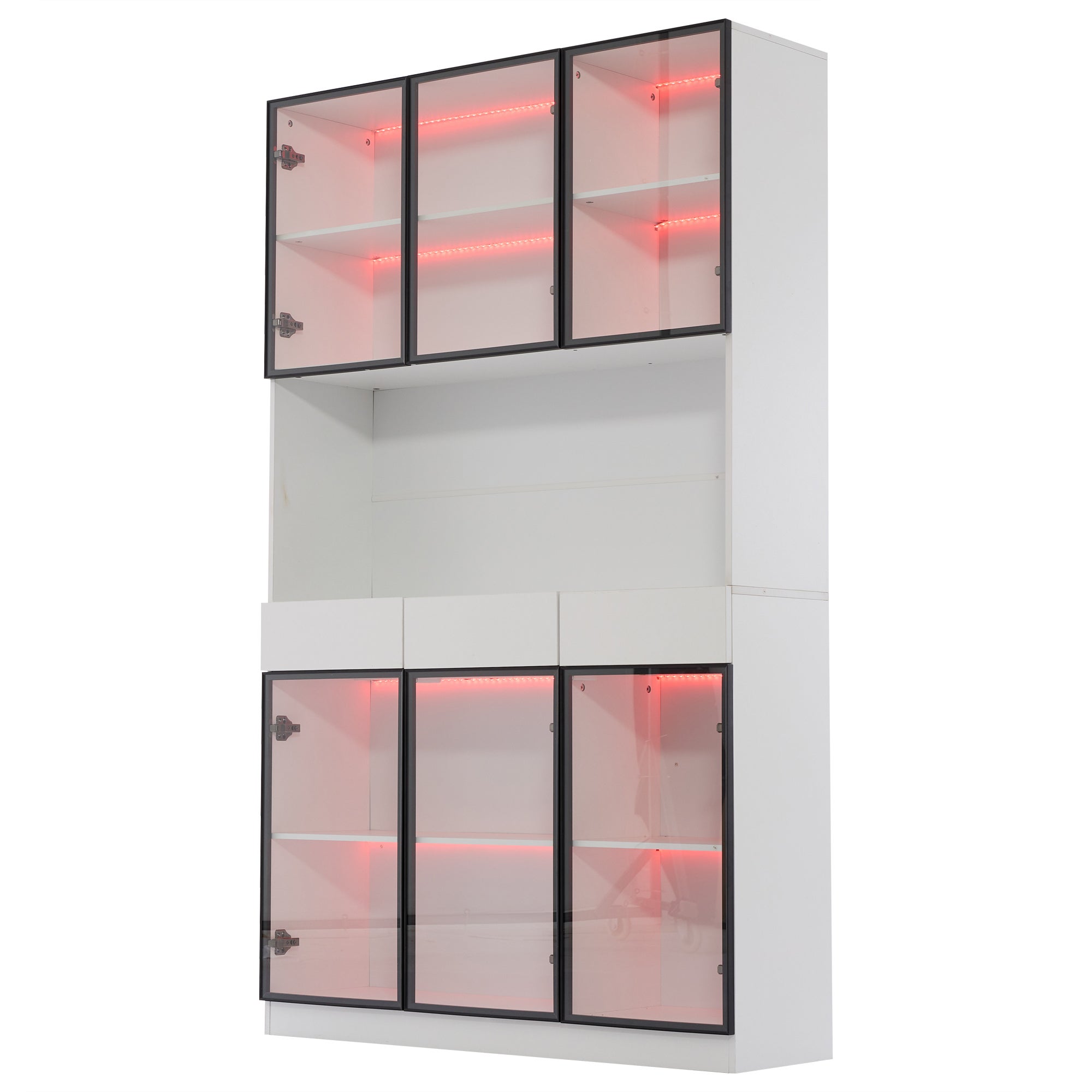 Vitrine d'exposition，Éclairage LED，Bibliothèque de rangement，Pour collection et salon，240 x 200 x 36 cm，Blanc - 7