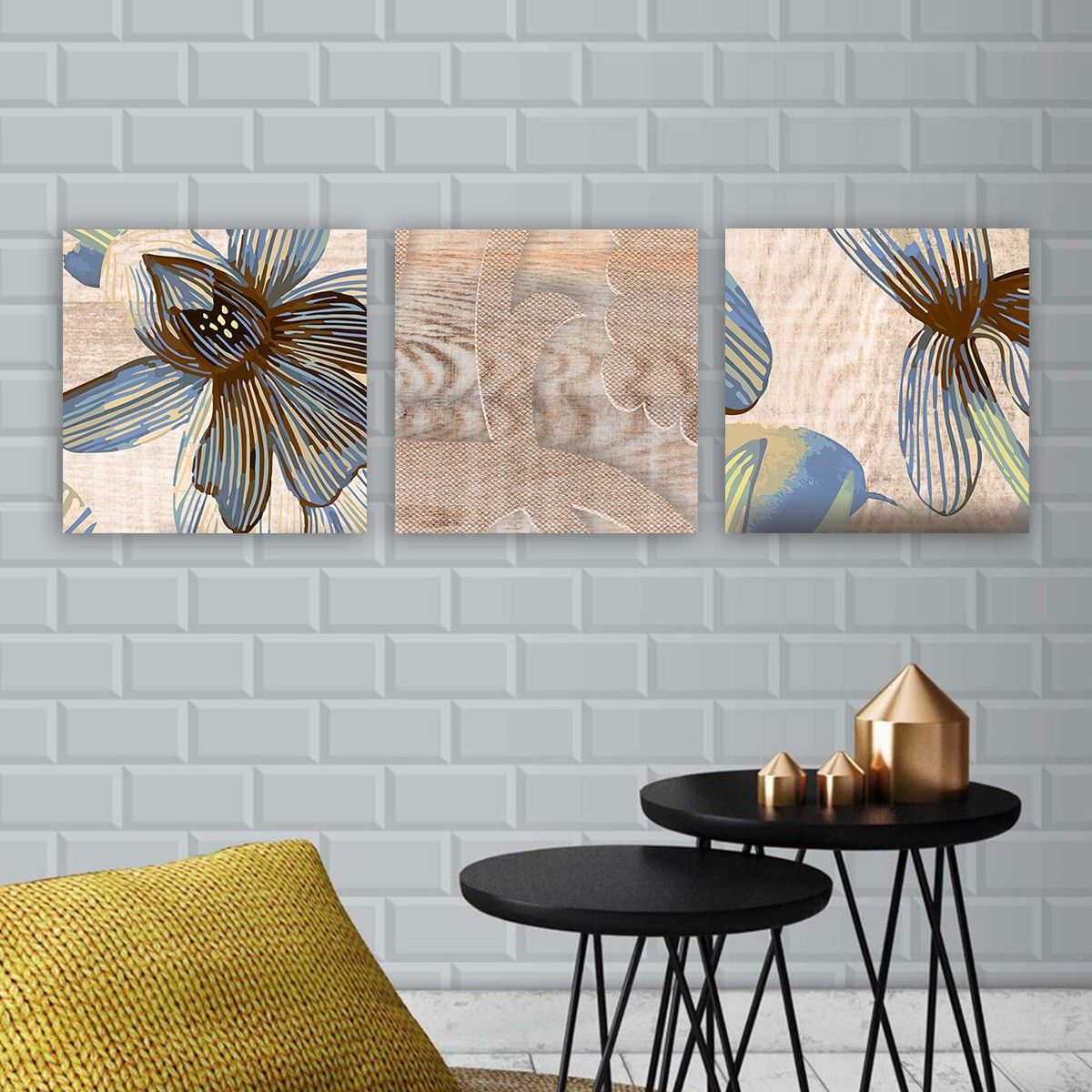 Set de 3 tableaux décoratif Scaenicos Motif Floral courbes | Leroy Merlin