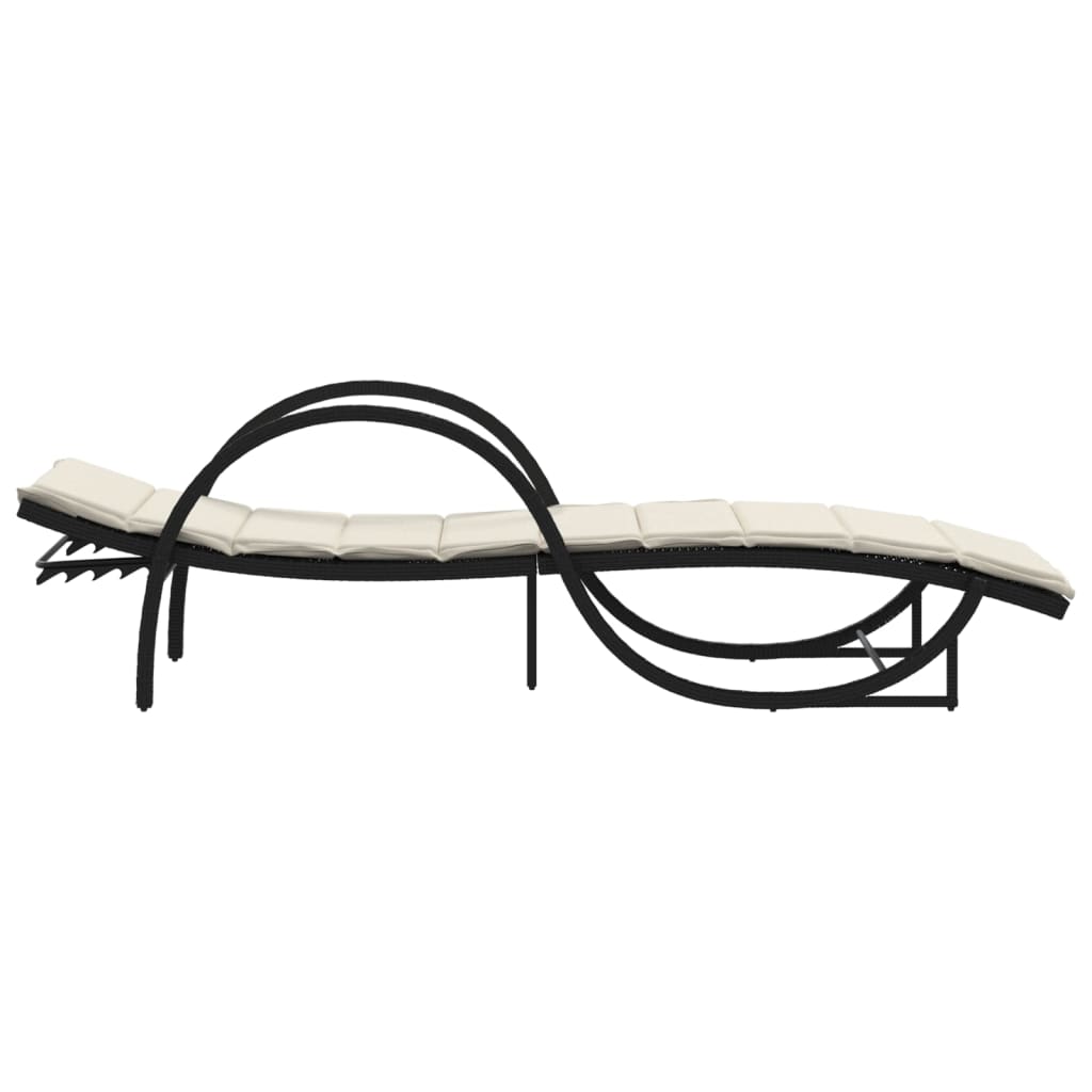 Chaise longue | Bain de soleil | Transat de relaxation avec coussin noir 60x199x42 cm résine tressée CFW56464 - 5
