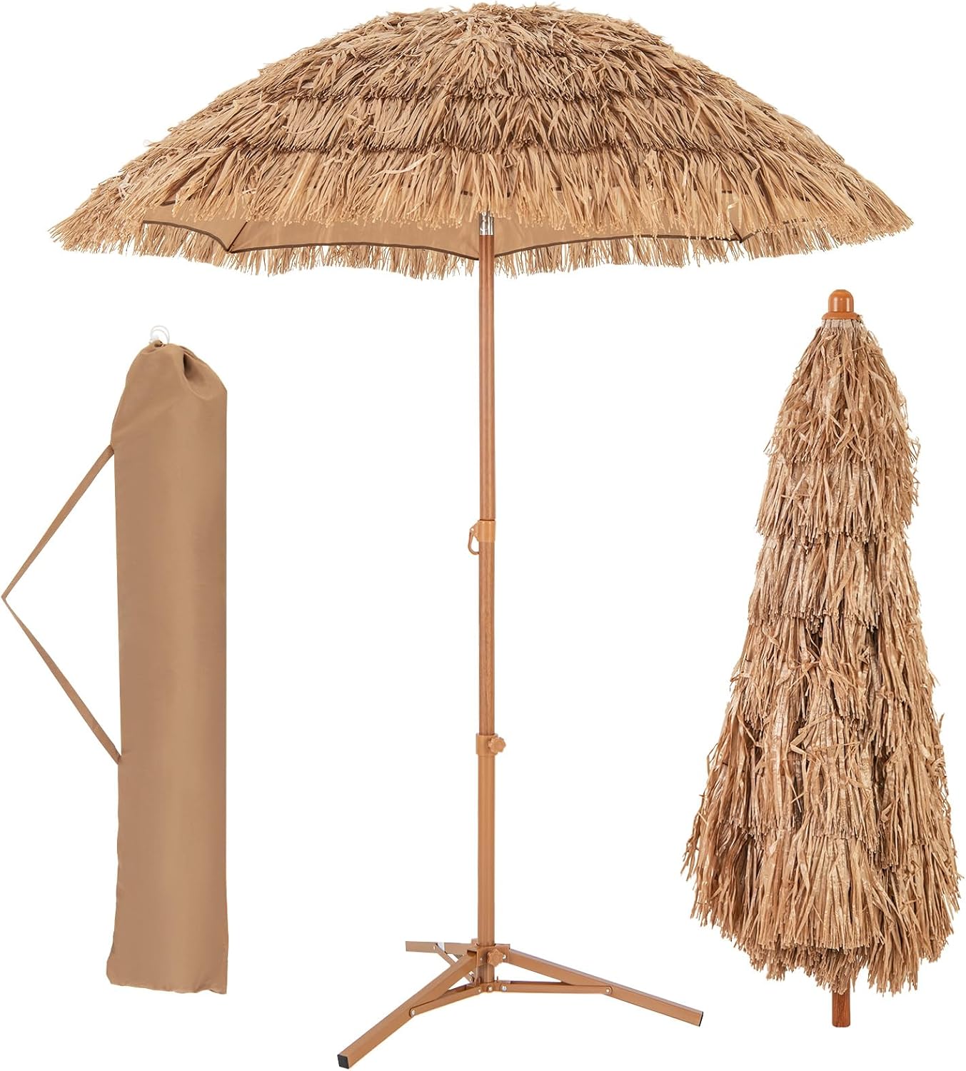 2M Parasol Plażowy z Regulowaną Podstawą, Parasol Plażowy Hawaii Tropical 8 Żeber z Torbą Transportową