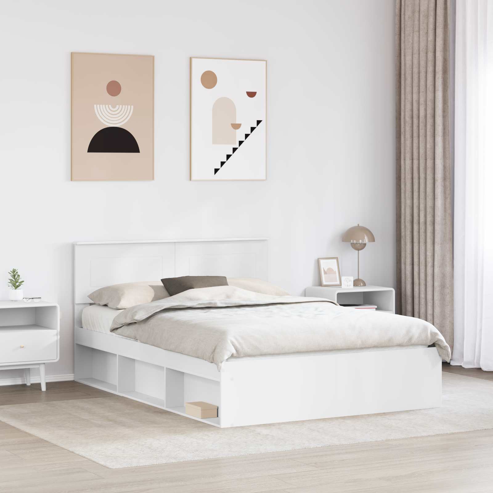 Cadre de lit blanc 140 x 190 cm panneau de bois - 3