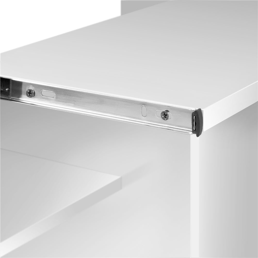 Bureau Informatique à Roulettes en Bois avec Plateau pour Clavier Étagères de Rangement, Blanc Yaheetech - 8