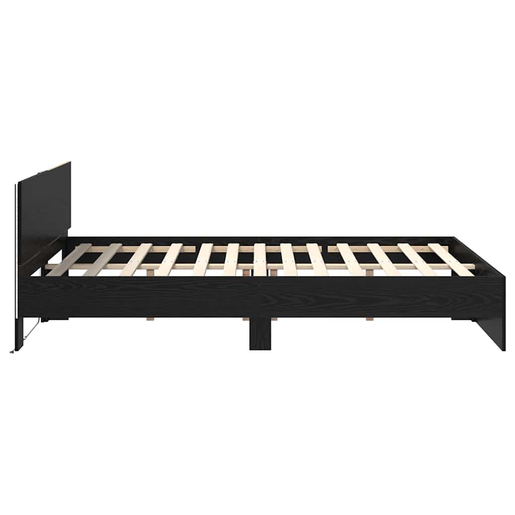 Cadre de lit en panneau de bois, chêne noir, pour la chambre, 150 × 200 cm - 7