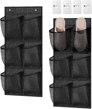 Organisateur Suspendu Pour Chaussures - 2 Pièces, Gris, 34x76.5 Cm, En Filet Respirant, Pour Porte Ou Armoire
