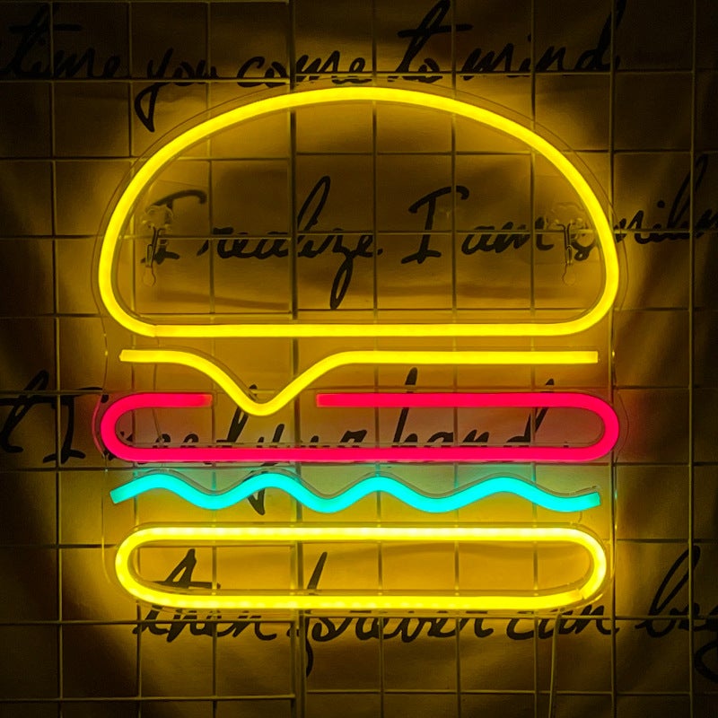 1 szt. Neon, hamburger Kinkiet, Dekoracja Świecąca USB Neon na imprezę Bar Klub Urodziny, 35 * 35 cm