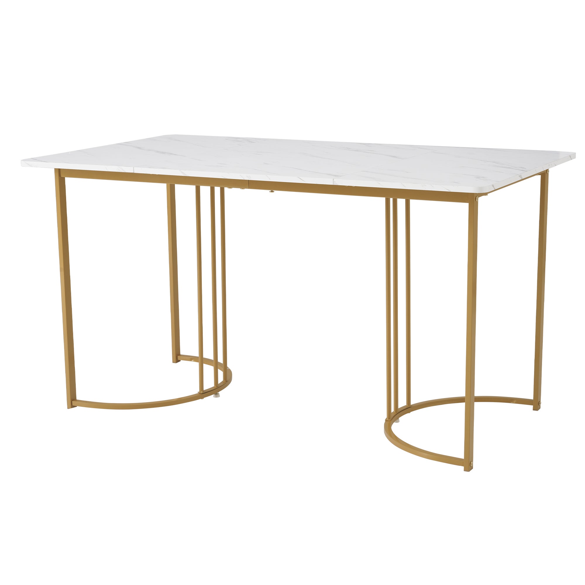 Mesa de comedor 140x80x75 cm, metal, rectangular, mármol moderno, patas ajustables, blanco/dorado - 8