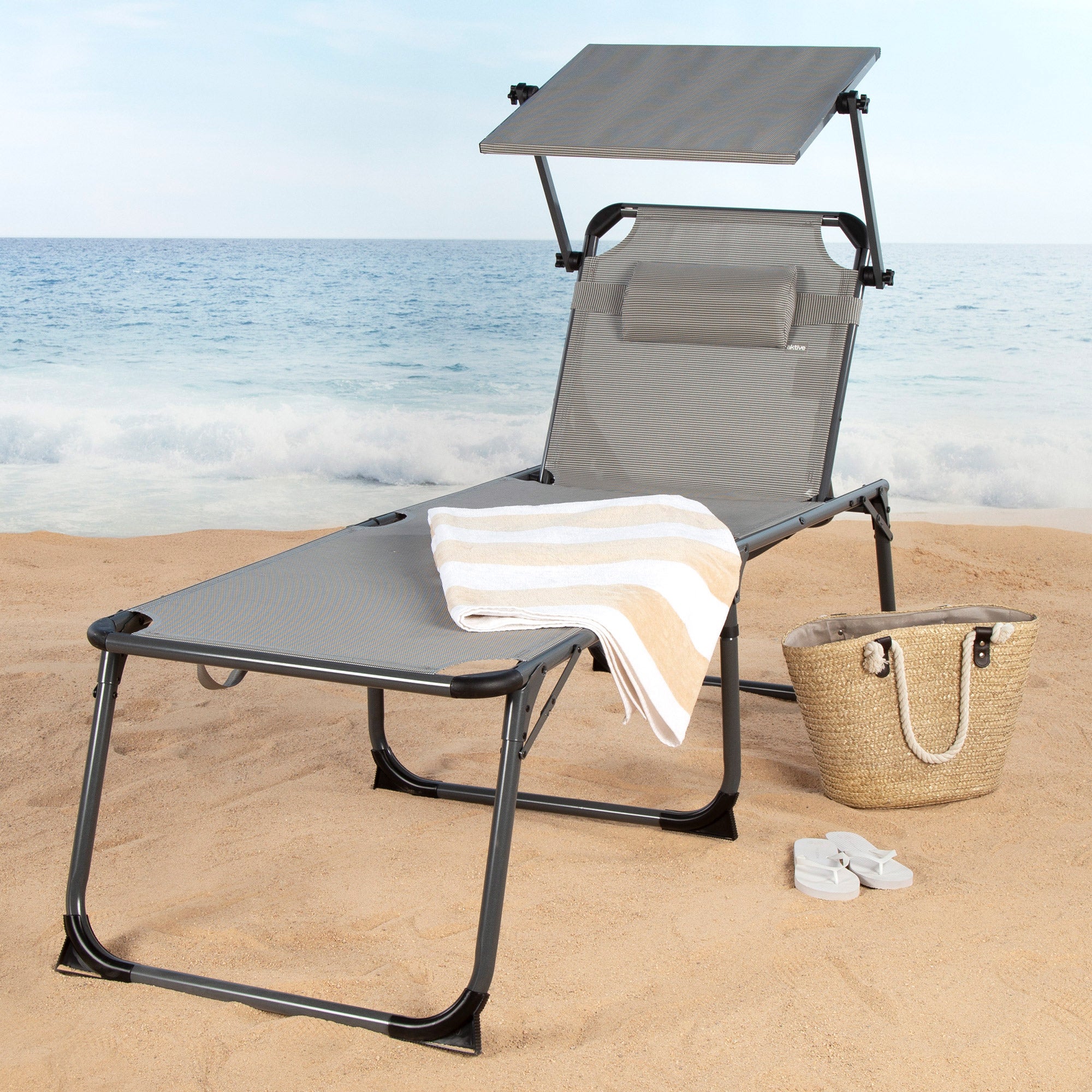 Silla Playa Reclinable Set De 2x Tumbona Con Ruedas 146 X 52 X