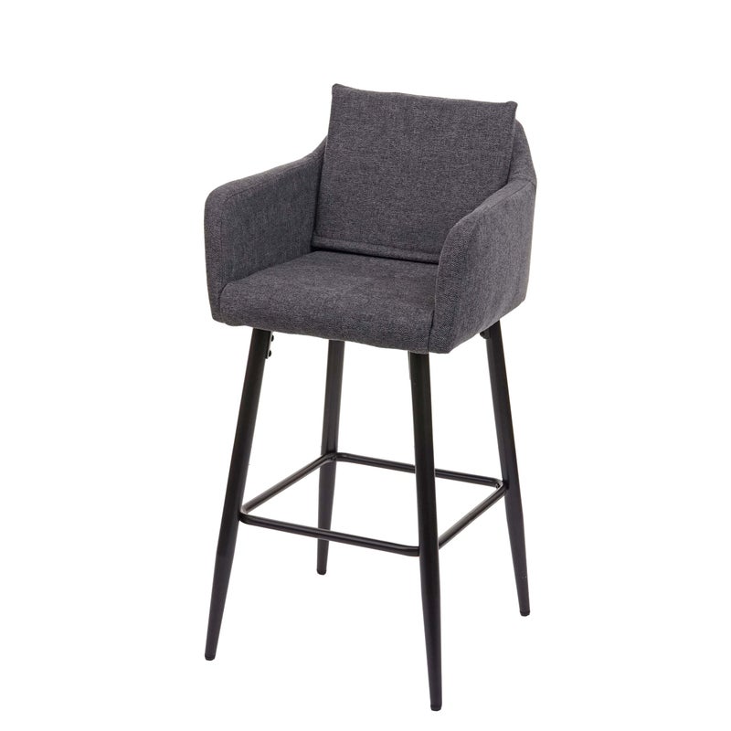 Stołek barowy HWC-H93, stołek barowy, metalowy podnóżek ~ tkanina/tekstylia ciemnoszary