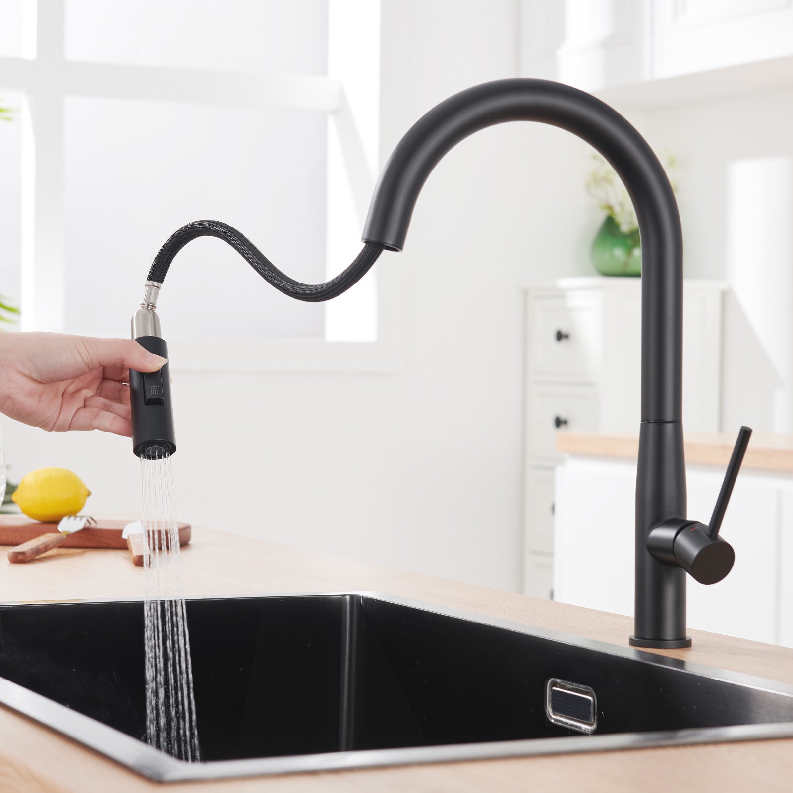 Rubinetto da cucina, Miscelatore da cucina con doccetta estraibile,Rubinetti da cucina 2 getti,Rotativo a 360°,2 modalità di spruzzatura - 7