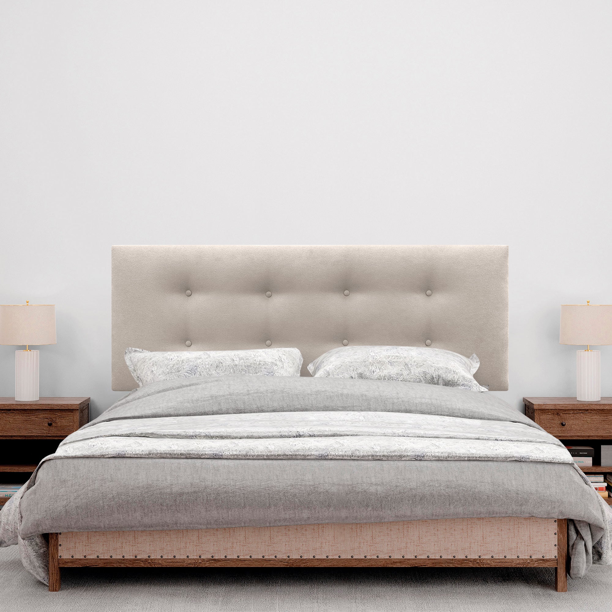DHOME Cabecero de Tela AQUALINE Pro con 2 hileras de Botones Cabezal tapizado Cama Lujo (Beige, 145cm) - 4