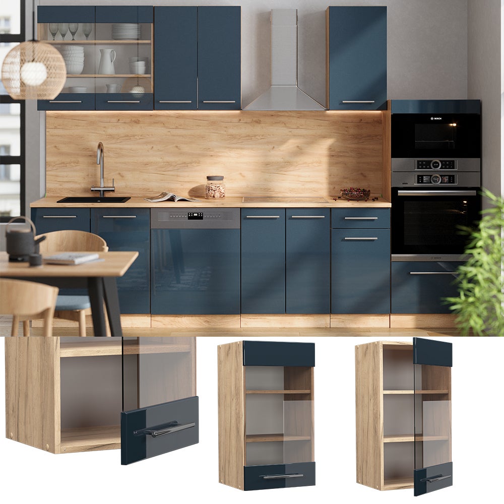 Vicco Armoire en verre Fame-Line, Bleu foncé brillant, 40cm - 2
