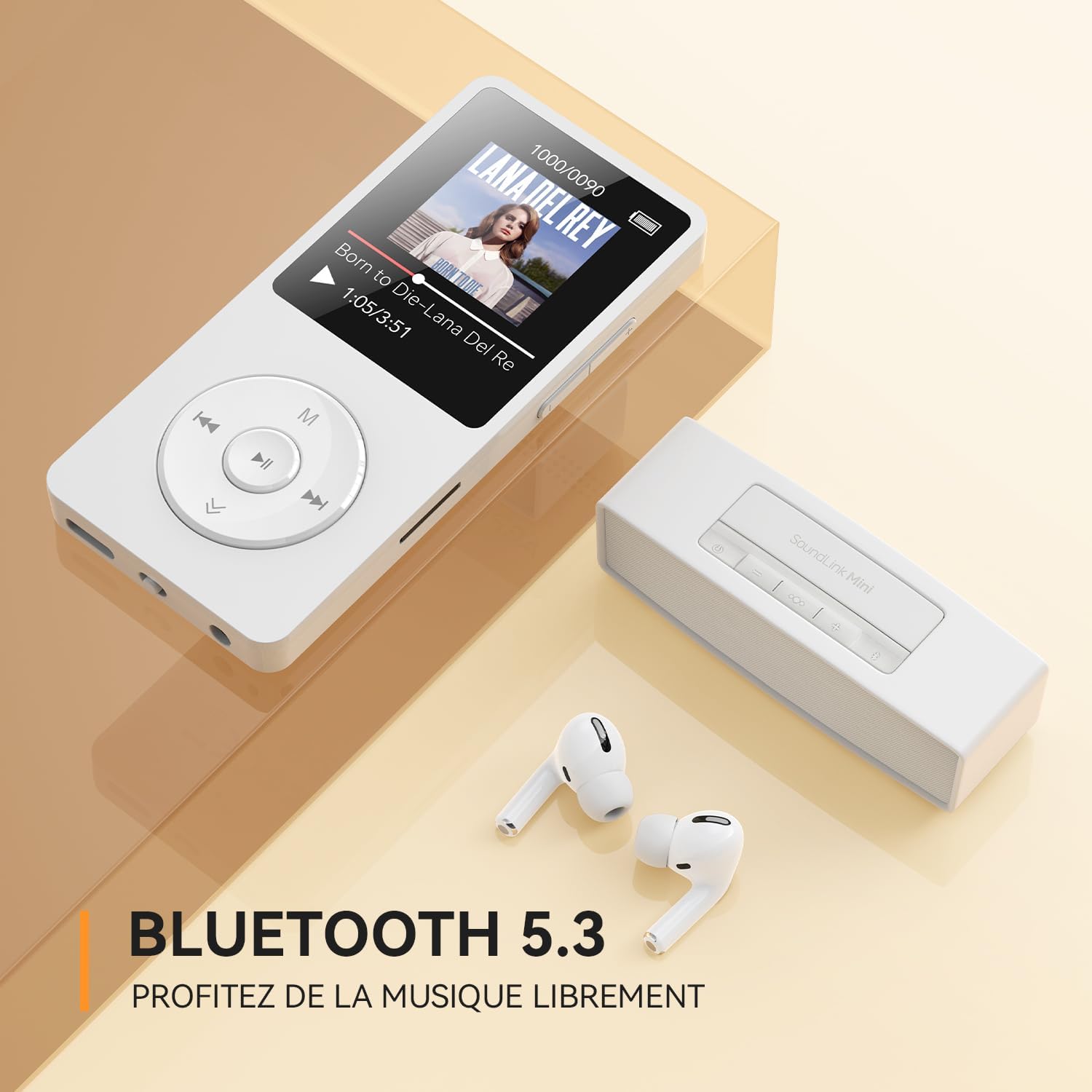 Lecteur MP3 Bluetooth AGPTEK 64Go Avec Haut-parleur - 70h D'autonomie, Radio FM, Idéal Pour Le Sport (Or Rose)