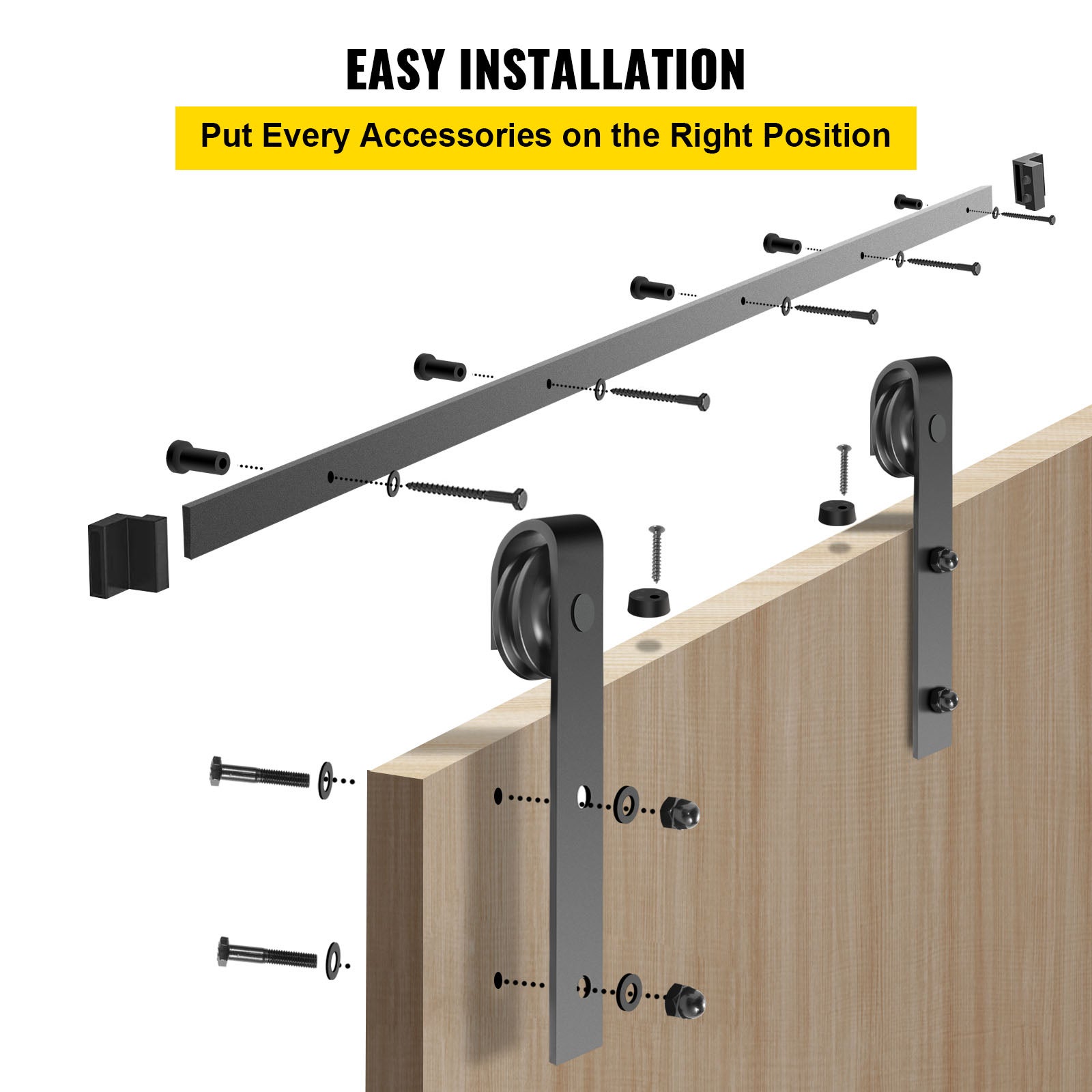 Kit ferramenta per porta doppia VEVOR da 366 cm, ferramenta per porta sospesa da 150 kg, binario per porta scorrevole in acciaio al carbonio, 4 ganci - 6