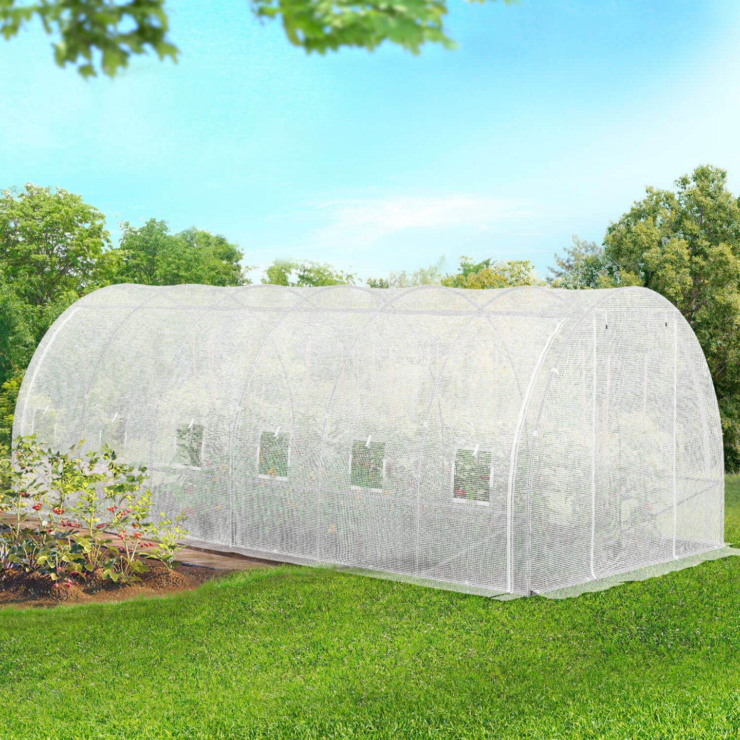 Serre de jardin tunnel 18m² 6 x 3 x 2 m acier galvanisé + bâche anti-UV avec porte et fenêtres CRIMÉE blanche toutes saisons - 3