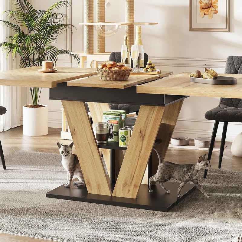 Rozkładany stół jadalny 110/140x80x75 cm - 6 miejsc - MDF + metal - Naturalny