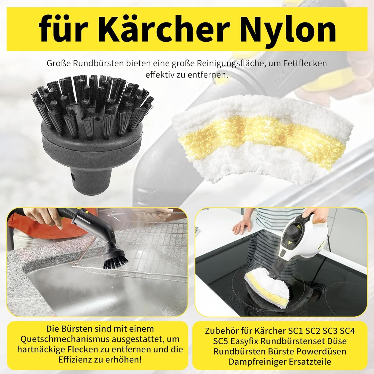 Zestaw 10 szczotek okrągłych do parownicy Kärcher Easyfix SC1 SC2 SC3 SC4 SC5 - szczotki okrągłe - części zamienne do parownicy - 4