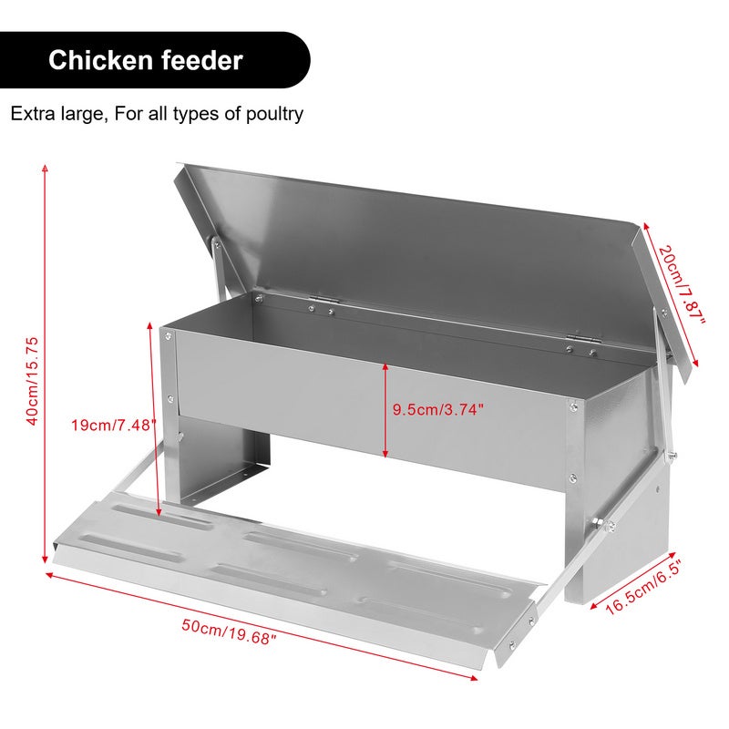 Tramoggia per mangiatoia per polli in plastica con gambe 8 Kg, 37x37x45