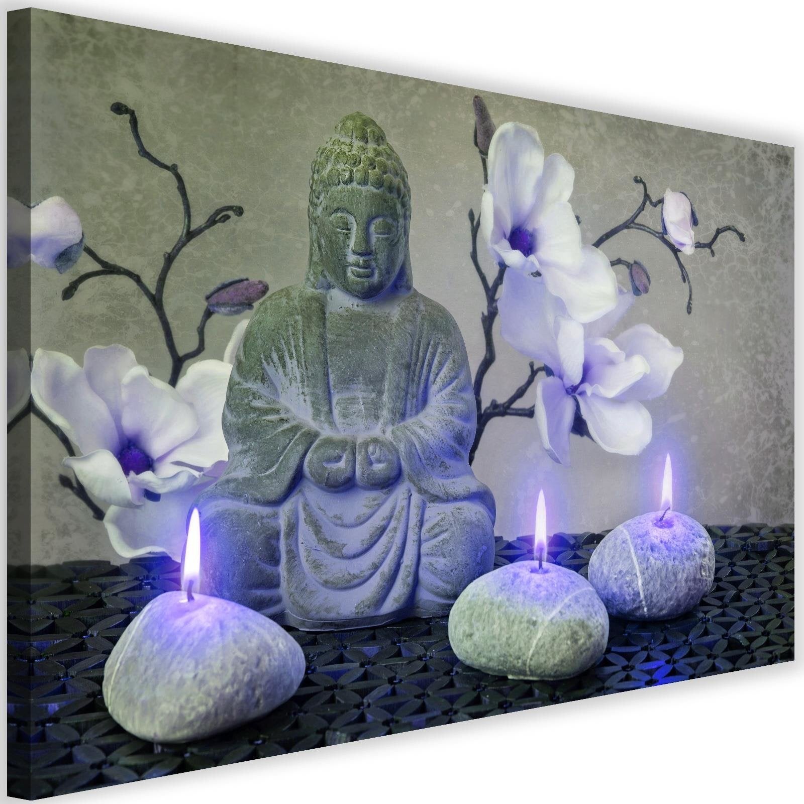 Obraz na płótnie, Budda z orchideami i świeczkami 60x40