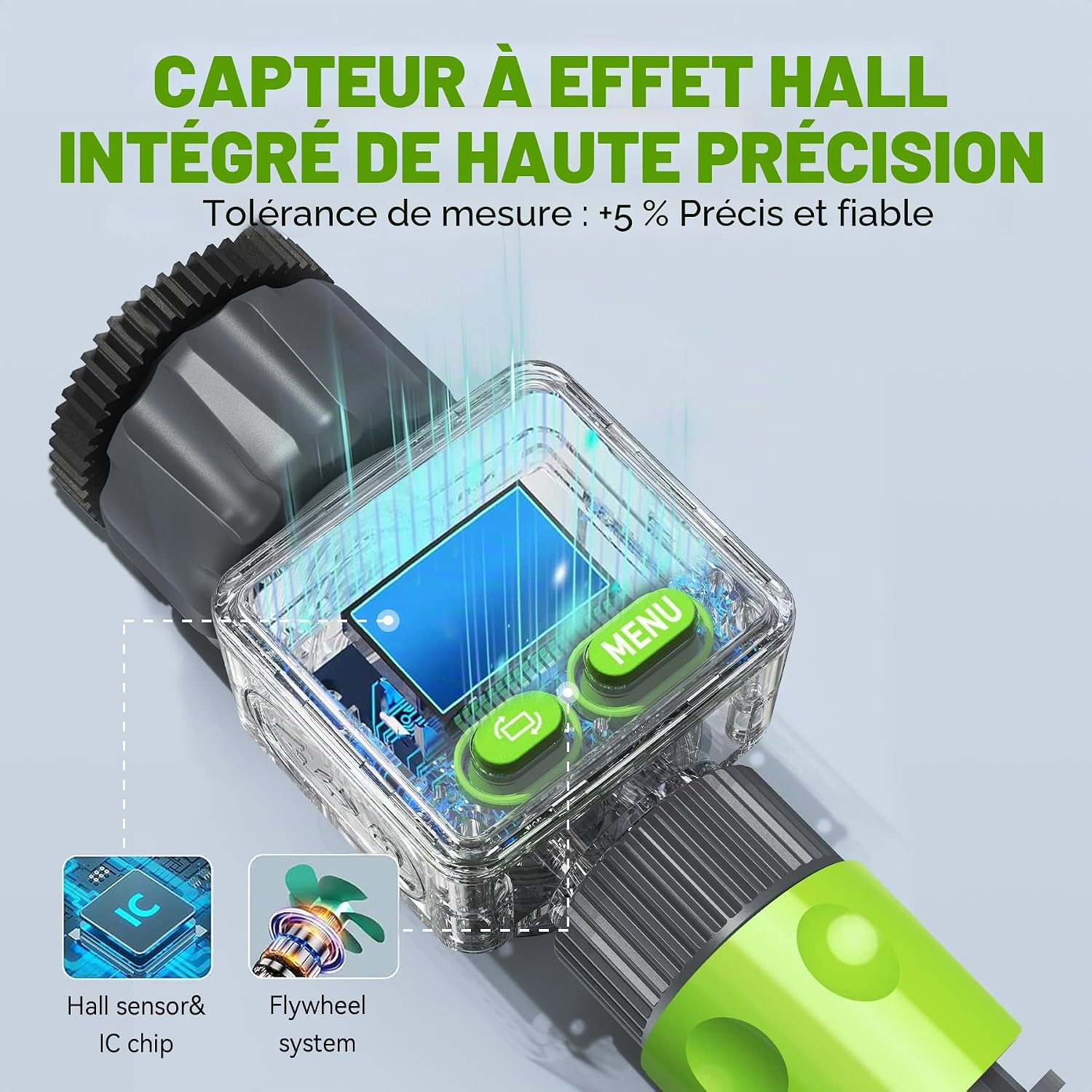 Compteur d'eau Pratique pour Jardin - 4 Modes de Contrôle de Consommation, Débitmètre Numérique Rotatif à 180° pour Robinet/Appareil - 6