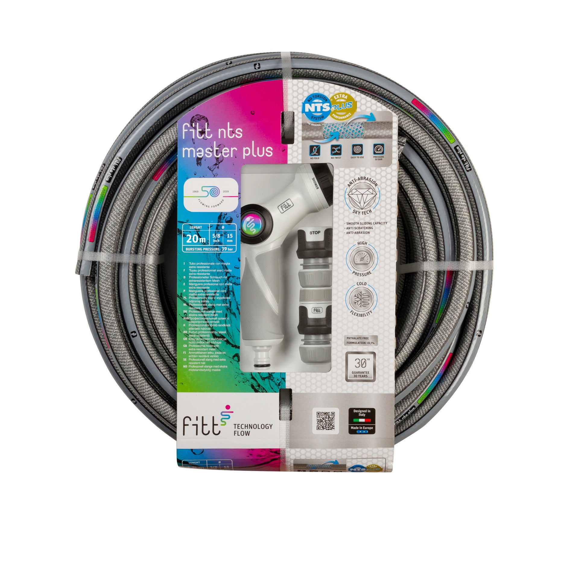 Fitt  Nts Masterplus 5/8 (15Mm) 20M, Manguera Para Riego De Jardín Robusta Para Uso Intensivo Profesional Con Pistola Multichorro Y Racores Negra , Leroy Merlin