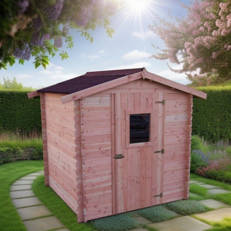 Abri de jardin en bois massif, parois de 28 mm – 200 x 200 cm – toit bitumineux et porte-fenêtre – DU2020.02N Foresta - 8
