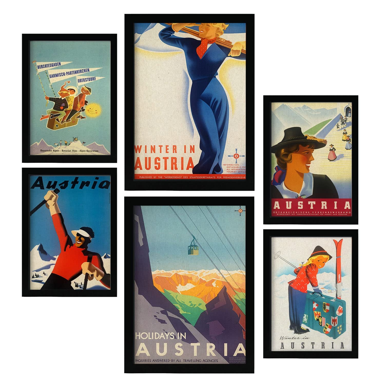 Nacnic posters de austria ilustraciones a todo color de imágenes publicitarias antiguas de todo el mundo diseño moderno para la a4 & a3 marco negro