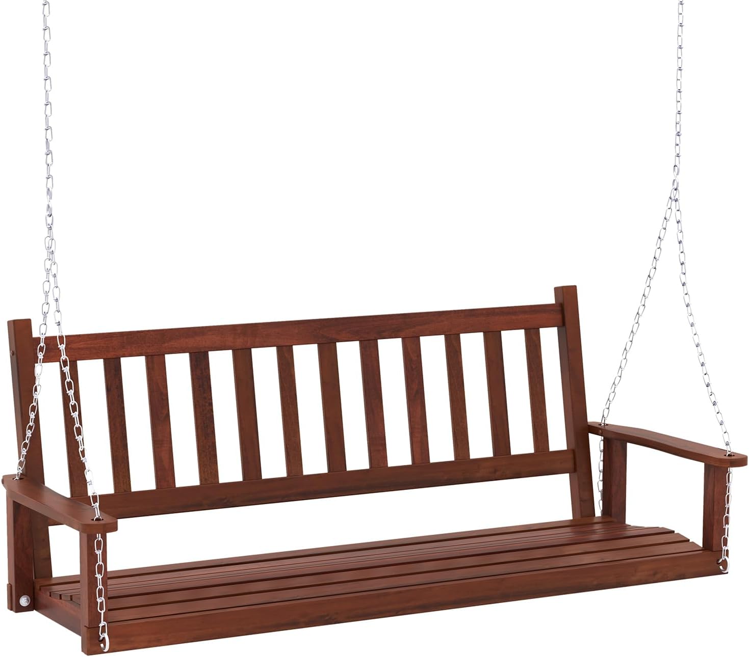 Huśtawka Ogrodowa 2/3-Osobowa na Zewnątrz, Krzesło Hamakowe z Drewnianym Siedziskiem i Regulacją Łańcuchów, 230/360 kg (168 x 65 x 63 cm, Brązowa)