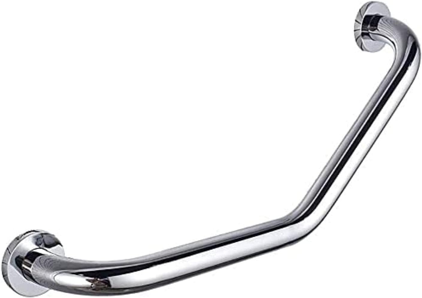 Srebrny uchwyt wannowy o wymiarach 43*20*9 cm, montowany na ścianie, odpowiedni dla osób starszych i kobiet w ciąży.