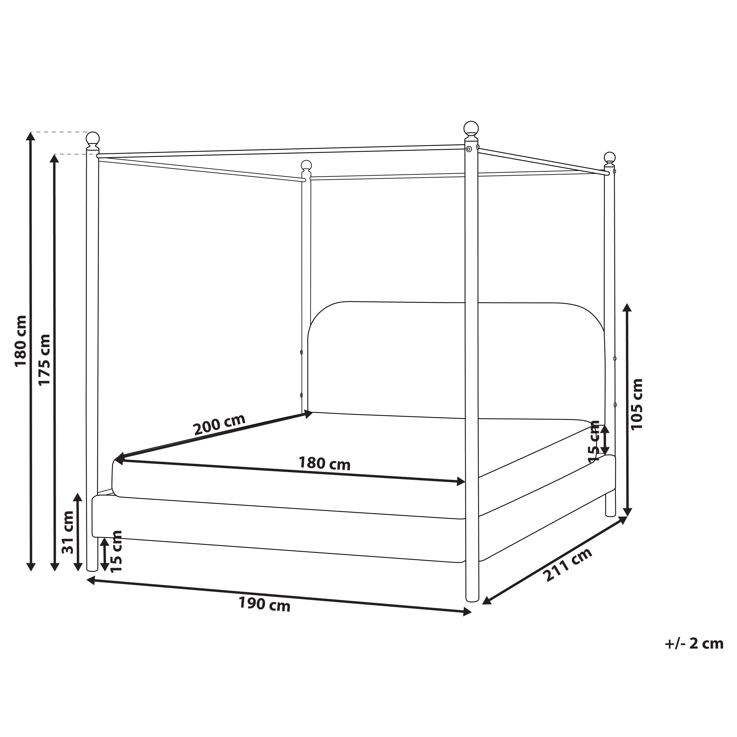 Cama com dossel Bouclé DANNEMOIS 180 x 200 cm Branco creme - 3
