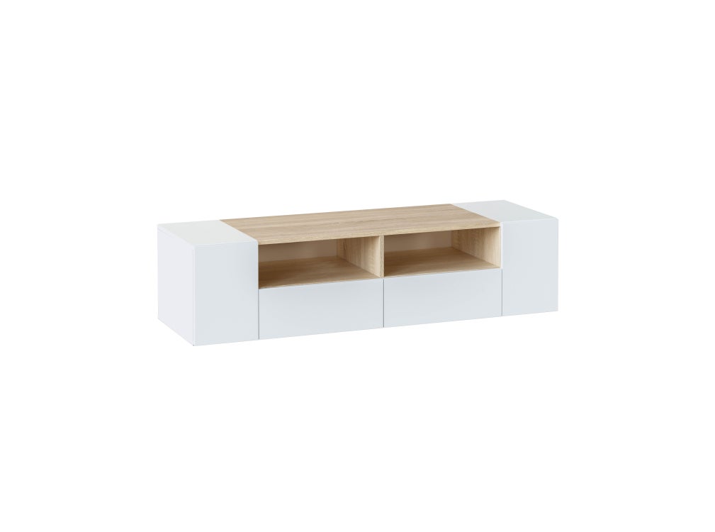 Meuble TV ALICE 4 portes et 2 niches de rangement L138cm - Blanc / Bois - 3