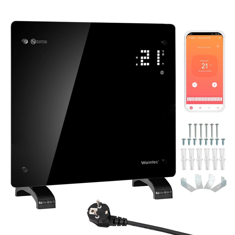 Grzejnik elektryczny 1000W szklany energooszczędny konwektorowy LCD Wi-Fi czarny Warmtec EGW-10C