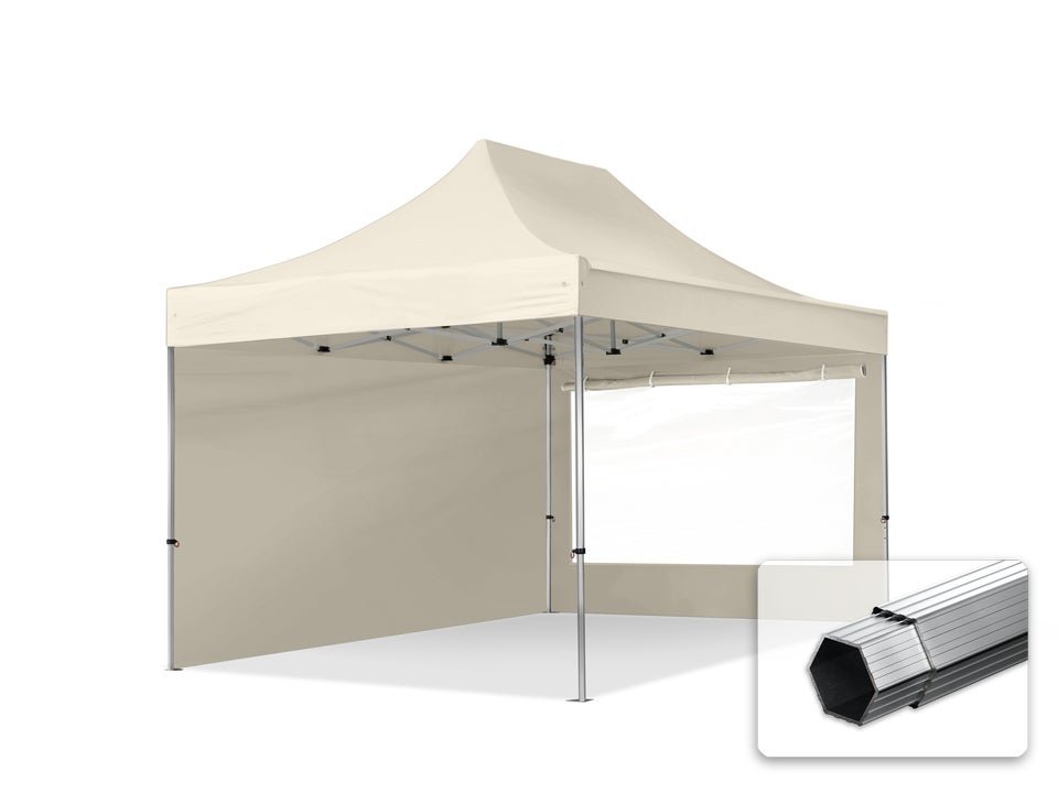 3x4,5 m Namiot Ekspresowy PROFESSIONAL Alu 40mm, ze ścianami bocznymi, okna panoramiczne, kremowy